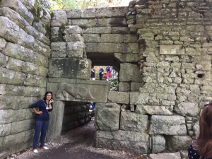 Our tour guide, Matilda, at the first gate of the fortress at Butrint.